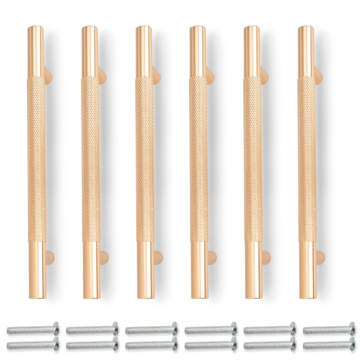 Bwintech 6 Pack Gold 150MM Knurled Cupboard Handles, 96MM Hole Centers Furniture Drawer Pulls Cupboard Knobs Cabinet Handles