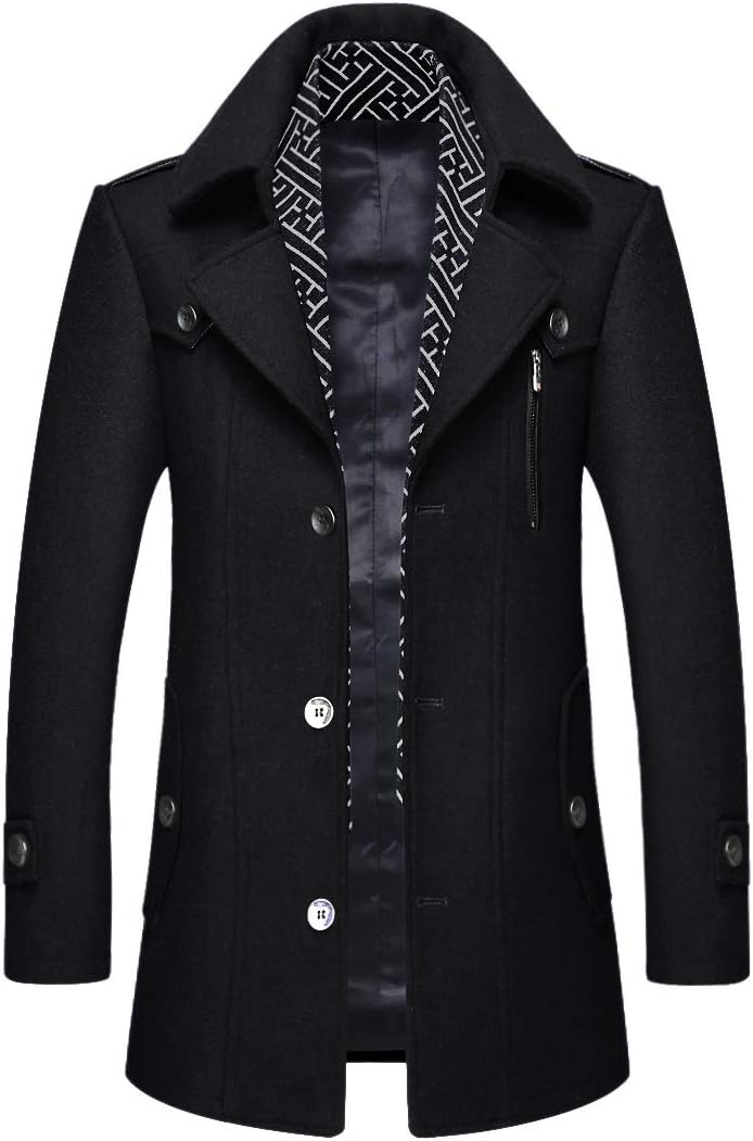 iCKERMen's Wool Coat Short Trench Coat Pea Coat Casual Winter Business Slim Fit Jacket