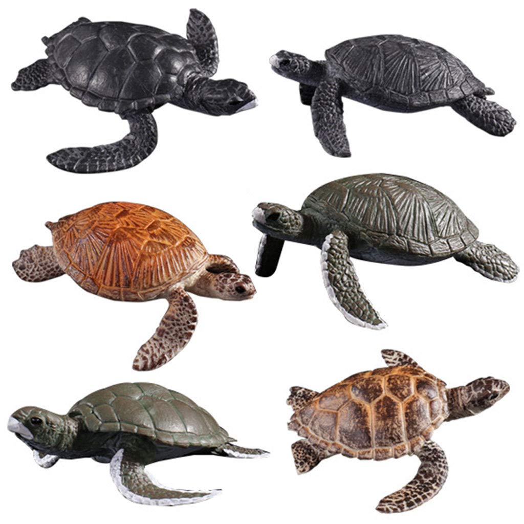 FLORMOON Turtle Figurines - 6pcs Plastic Realistic Sea Turtle Hawksbill Animal Figurines - Early Educational Toys Science Project Birthday for Boys and Girls 2 Year