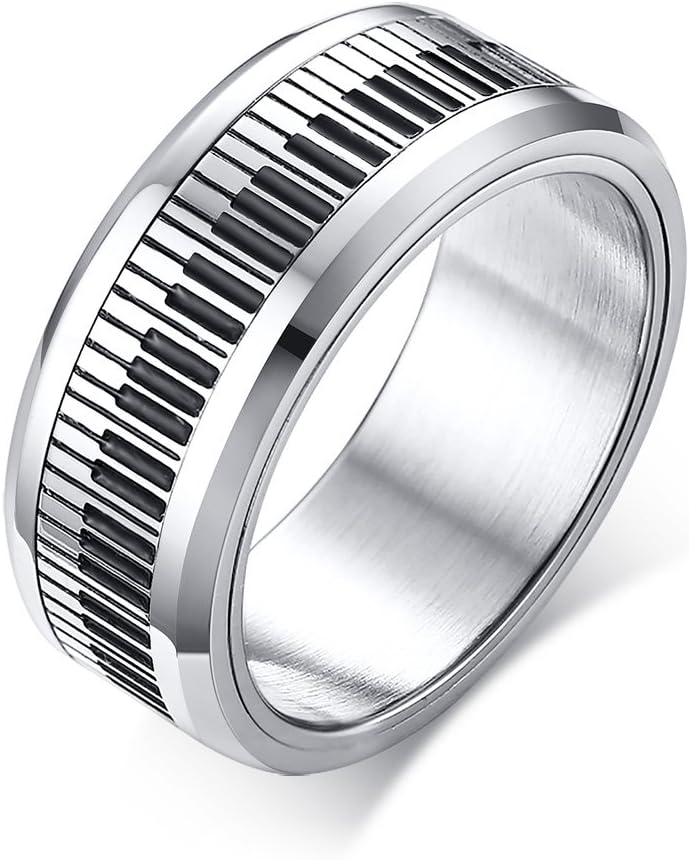 XUANPAIStainless Steel Two Tone Piano Keyboard Music Spinner Anniversary Weding Ring Band for Men