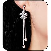 ZXYMHL Gold Flower Earrings for Women Trendy Cubic Zirconia Flower Dangle Earrings 925 Sterling Silver Post Long Tassel Earring Jewelry