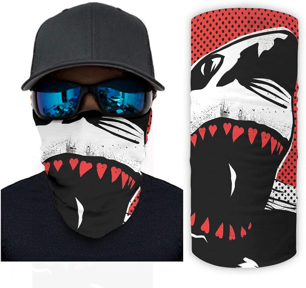 Abstract Sea Shark Heart Teeth Print Bandana Face Mask Sun Protection Balaclava Face Mask