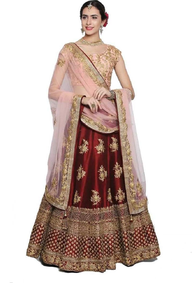 jinnar women's taffeta satin semi-stitched lehenga choli (keshi-red_free size)