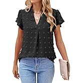 MIRALUNA Blouses for Women Dressy Flowy V Neck Ruffle Sleeve Chiffon Cute Swiss Dot Summer Tops for Casual Work 2025