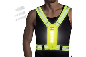XMT LED Running Vest, High Visibility Rechargeable Adjustable Led Vest with Adjustable Waist and Shoulder, Reflective Cycling Gear Yellow