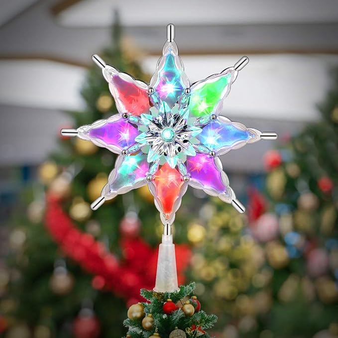 YUNLIGHTS Christmas Tree Topper 11 Inch Colorful Star Tree Topper with 2 RGB