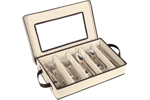 Flatware Storage Case - Durable 5 Compartment Silverware Storage Container Box with Removable Lid and Easy to Carry Handles -