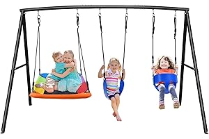 Hapfan 440lbs Swing Sets for Backyard with Toddler Swing, Belt Swing, Platform Swing, 3 Swing Swingset Metal Outdoor for Kids