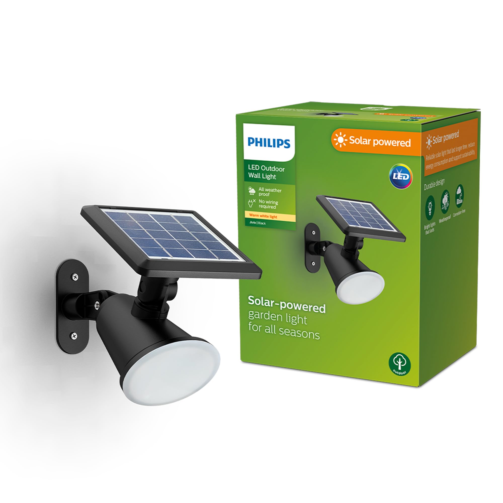 Philips Lighting Jivix Outdoor Solar spot Light, 1.4W, 2700K, Black, IP44 Weatherproof