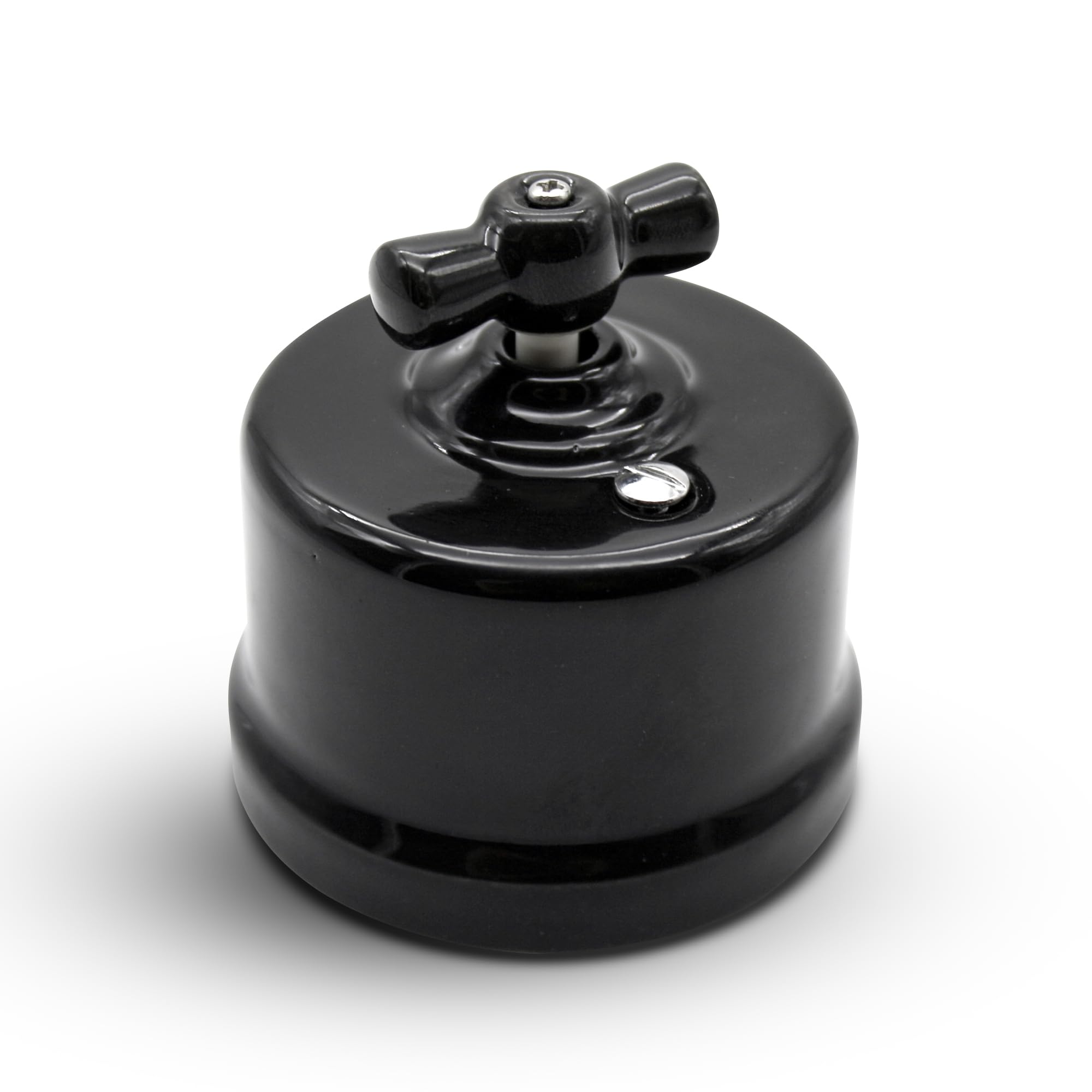 DOJA Barcelona Ceramic light switch, Retro light switch, Vintage, Ceramic, Retro, Vintage, Single Pack Rotary for Wall Mount, Antique Style Rustic Black with 10A Max Load, Authentic Design