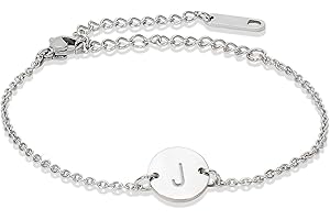 GLIMMERST Stainless Steel Initial Bracelet Delicate Coin Letter Bracelet Dainty Small Disc Name Bracelet Personalized Monogram Charm Bracelet for Women Girls