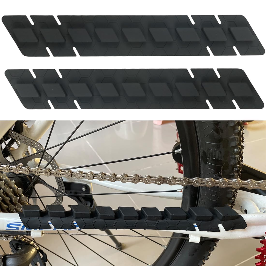 BESNIN Chainstay Protector, Silicone MTB Frame Guard – Self-Adhesive Anti-Scratch Chain Guard for Mountain Bike, Gravel & E-Bike (3D Air Cell, 2 Pack)