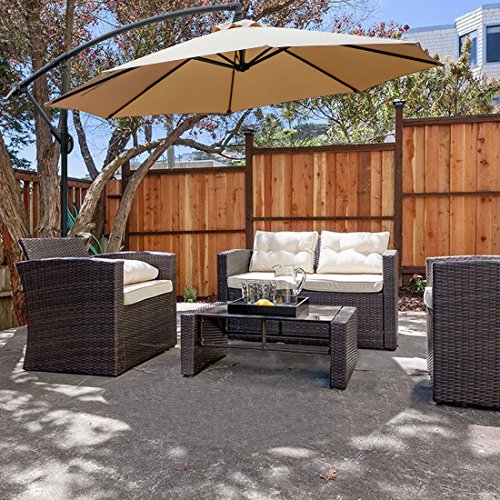FARLAND Offset Umbrella 10 Ft Cantilever Patio Umbrella Outdoor Market Umbrellas with Cross Base (Beige)