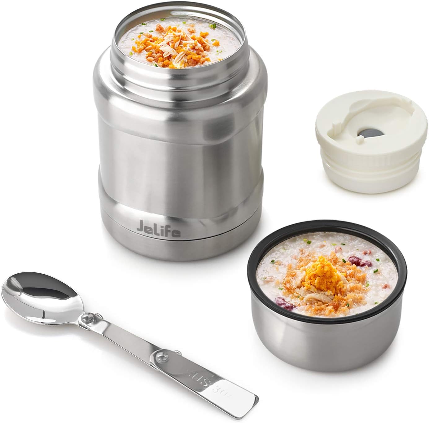 Jelife Food Flask Insulated 450ml Hot Food Jar Leakproof Insulated Food Container Soup Flask with Folding Spoon