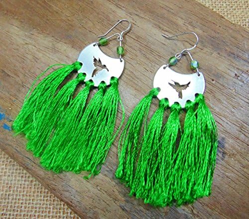 Sterling Silver Hummingbird tessel Earrings Hand cut Handmade Jewelry