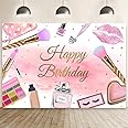 AIBIIN 7x5ft Make Up Spa Birthday Backdrop Girl Blush Pink Cosmetic Beauty Photography Background Princess Makeup Happy Birthday Party Decorations Supplies Women Glamour Cake Smash Photo Studio Props