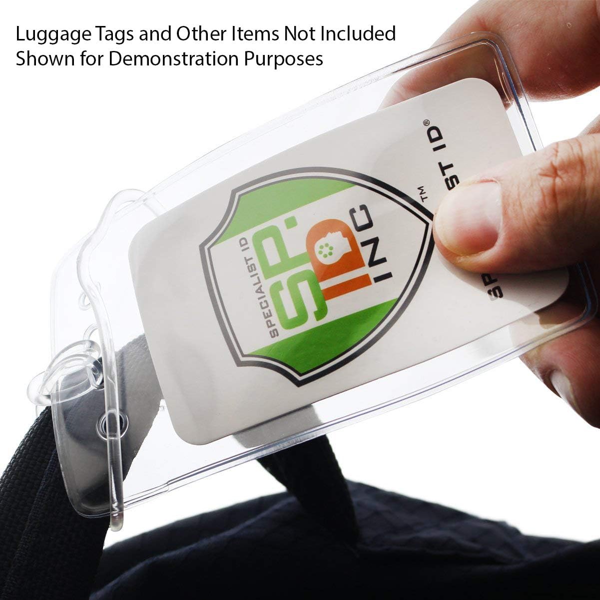 100 Pack - 6 Inch Premium Clear Plastic Luggage Tag Holder/Worm Loops for Bag Tags, by Specialist ID: Office Products