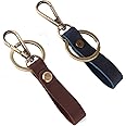 Leather Valet Key Chain with Belt Loop Clip for Keys and Carkey,2Pack(Blue and Dark Brown)