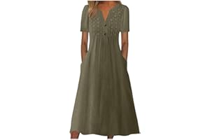 Sblioda Summer Dresses for Women 2024 Summer Boho Maxi Dress Short Sleeve V Neck Dresses Fashion Printed Dress with Pockets