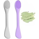 Pore Scrubber, Double-End Silicone Face Mask Brush Silicone Face Scrubber, 2Pcs Soft Mask Applicator Tool for Facial Mud,Facial Cleansing Brushes for Makeup Skincare Removal, Grey and Purple