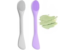 ZORLYS Pore Scrubber, Double-End Silicone Face Mask Brush Silicone Face Scrubber, 2Pcs Soft Mask Applicator Tool for Facial Mud,Facial Cleansing Brushes for Makeup Skincare Removal, Grey and Purple