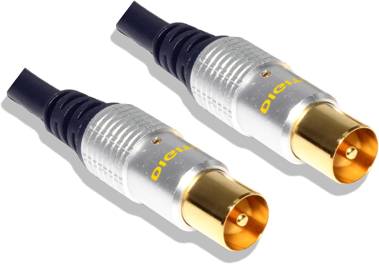TV Aerial Cable 2m - Male to Male Coaxial Wire with Gold Plated Plugs