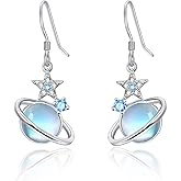 Dreamboat Sterling Silver Planet Earrings for Women Saturn Earrings Space Earth Star Earrings Hook Dangle Celestial Jewelry