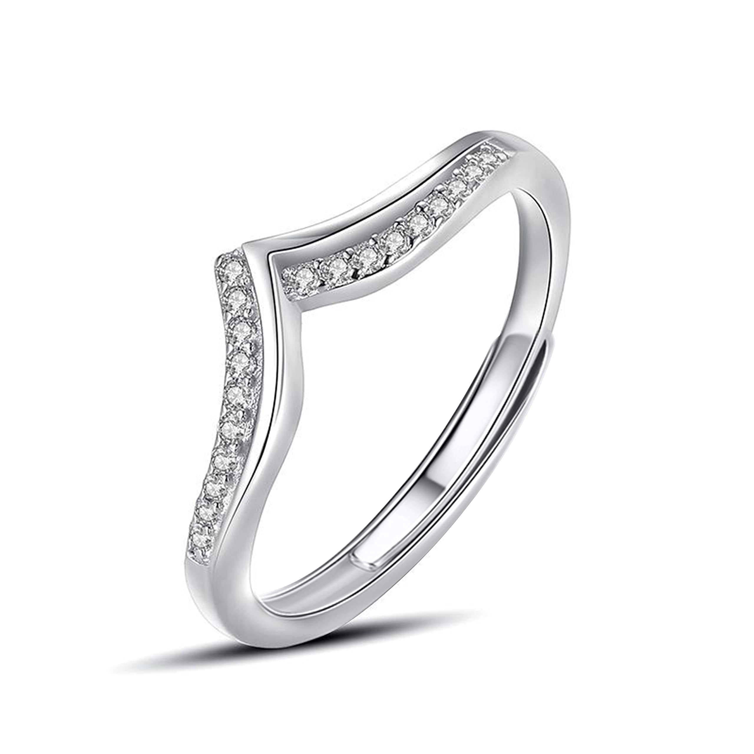 KristLand Princess Ring Sterling Silver Women Ring Adjustable Finger Ring with Sparkly Cubic Zirconia Birthday Gift for Ladies Girls