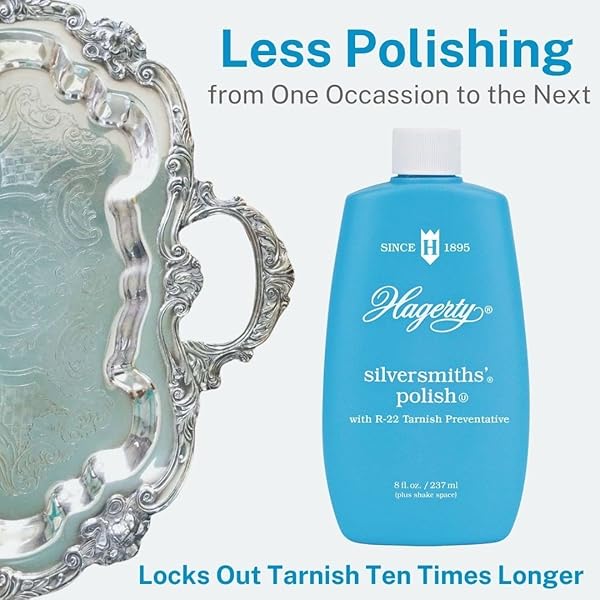 HAGERTY SILVERSMITHS’ POLISH, PROFESSIONAL SILVER CLEANER AND TARNISH REMOVER FOR JEWELRY, SILVERWARE, GOLD AND MORE, KOSHER CERTIFIED, MADE IN USA, 8 FL OZ