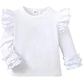 Toddler Girls Solid Color T-Shirt Kids Blouse Plain Ruffle Sleeve Top Baby Girl Cotton Casual Clothes