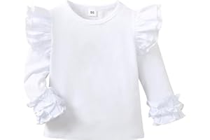 DOAHAPYKER Toddler Girls Solid Color T-Shirt Kids Blouse Plain Ruffle Sleeve Top Baby Girl Cotton Casual Clothes