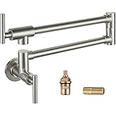 OWOFAN Pot Filler Faucet Matte Brushed Nickel Commercial Wall Mount Stove Tap Stainless Steel Pot Filler Folding Faucet Over Stove Kitchen Faucet with Double Joint Swing Arms