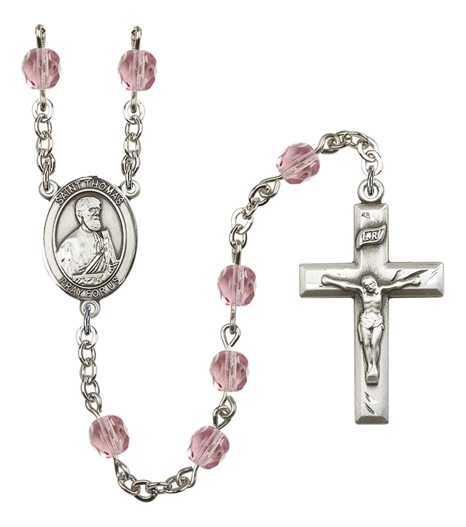 June Birth Month Prayer Bead Rosary with Patron Saint Centerpiece, 19 Inch