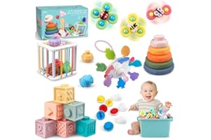 6 in 1 Baby Toys 6 to12-18 Months, Montessori Toys for 1 Year Old Martiount Stacking Building Blocks for Infant, Pull String 
