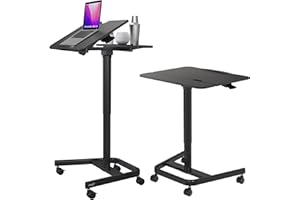 AVLT 47" Ambidextrous Mobile Standing Desk with Split Top Tilting Tray (3 ft 11 inches) - Pneumatic Laptop Cart - Rolling Black Cart with Brake Casters