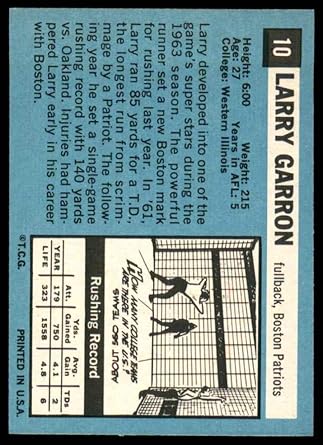 Amazon Com 1964 Topps 10 Larry Garron New England Patriots Football Card Ex Mt Patriots Western Illinois Collectibles Fine Art