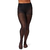 Hanes EcoSmart Openwork Stripe Women's Fashion Tights, Control Top, Sheer Toe, Black