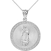 Religious Jewelry 925 Sterling Silver Our Lady Of Guadalupe Miraculous Round Medal CZ Necklace (Small)