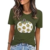 Pumpkin Shirts for Women Fall Season T-Shirt Halloween Thanksgiving Tee Casual Autumn Short Sleeve