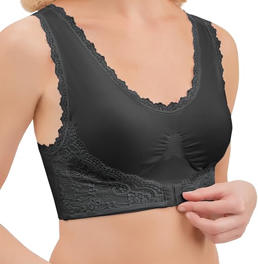 Lace Comfort Front Close Wide Strap Bra Without Underwire at Amazon
