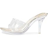 NBUUNBU Silver Clear Heels For Women Dress Shoes Transparent Strap Sexy Stilletos Heels Open Toe High Silver Heeled Sandals Pump Mules