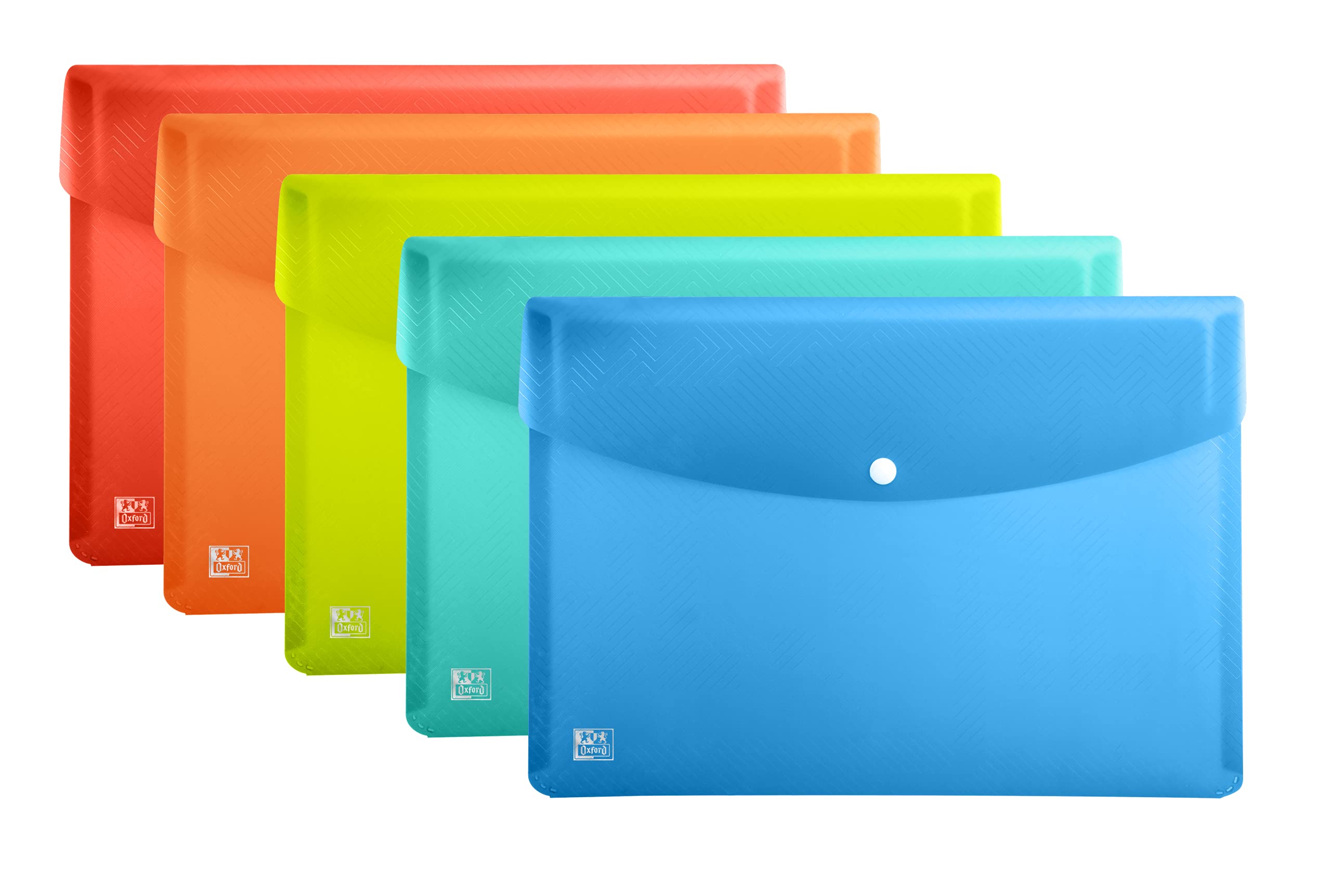 Oxford Pack of 5 A3 Clear Plastic Document Wallets - 5 Colours - Multi-Colour