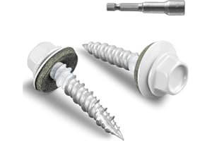 Bnuok Metal Roofing Screws #10 × 1 Inch, 80pcs White Ruspert Coating Hex Head Roofing Screws with Rubber Washer, Self Starting Metal to Wood Siding Screw