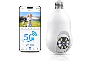 NOAHCAM 5g Light Bulb Security Cameras Wireless Outdoor, 2K 360 PTZ WiFi Lightbulb Cameras for Home Secuity Outside Motion Detection Siren Eagle Eye Cam 24/7 Color Night Vision 2 Way Talk Easy to Install