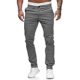 HUNGSON Mens Chinos Dress Pants Slim Straight Fit Flat-Front Golf Pants Casual Travel Slacks