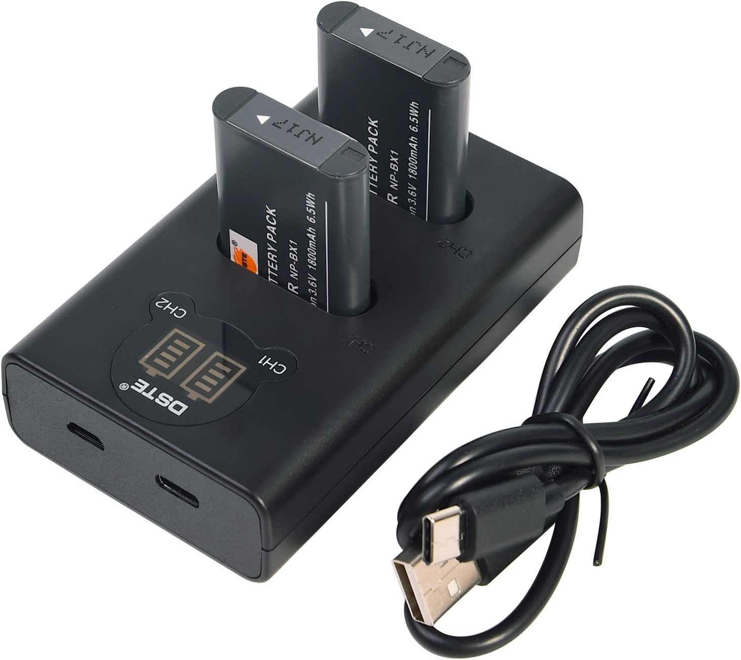DSTE 2x NP-BX1 Replacement Battery + Dual USB Charger with LCD Display Compatible for NP-BX1/M8 and Sony ZV1 ZV-1 ZV-1F HDR-CX240E DSC-RX10 II DSC-RX1B DSC-RX1R DSC-RX1R/B DSC-RX100 II Camera