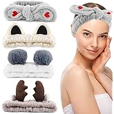 TODDER 4Pcs Cute Makeup Headbands for Women, Fluffy Animal Ears Skincare Headbands for Washing Face Soft Spa Head Bands for Makeup Shower Yoga