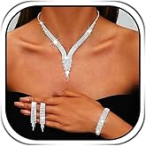 Sixexey Rhinestone Bridal Necklace Earrings Sparkly Jewelry Set Prom Wedding Party Necklace Jewelry Accessories for Women