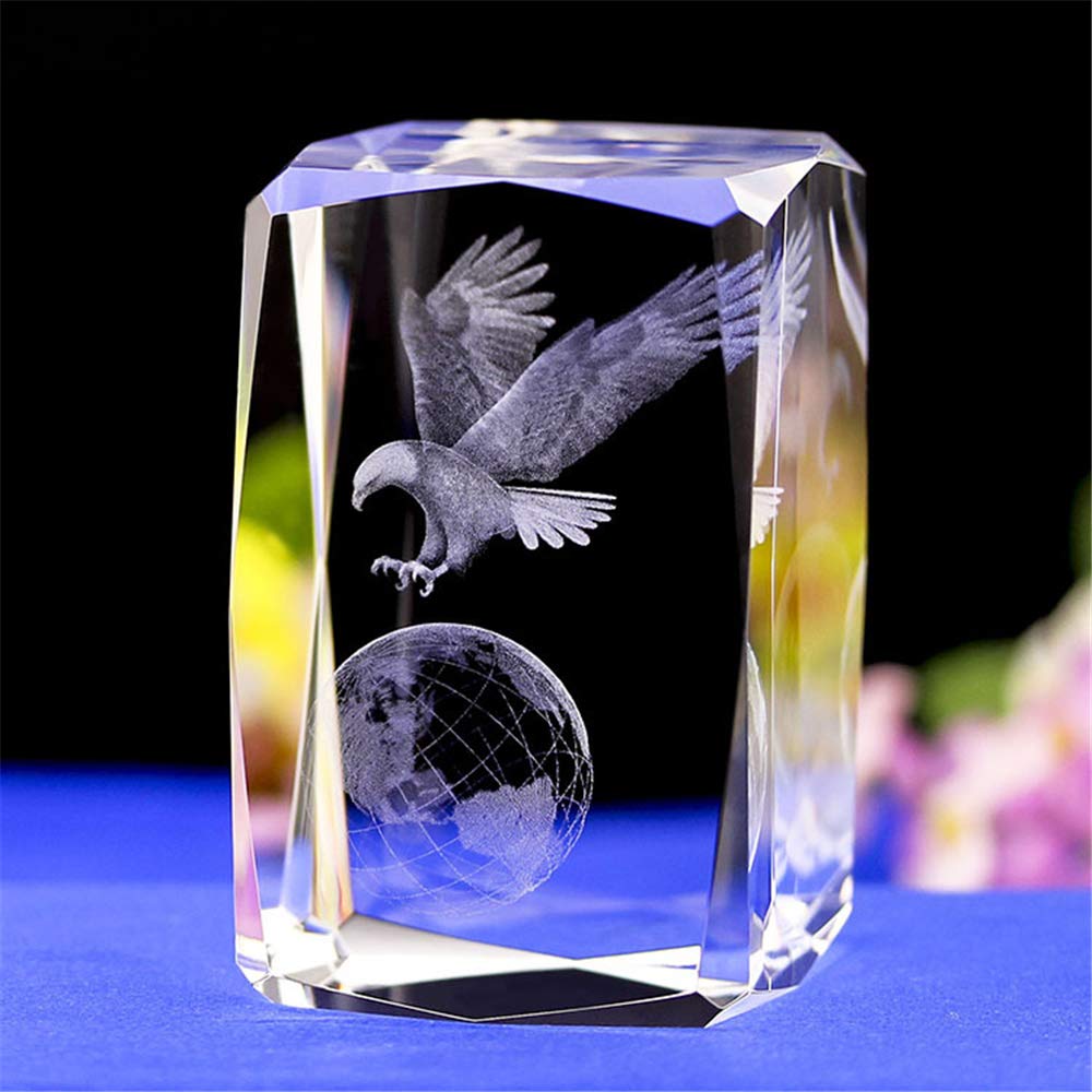 Crystal Glass Bald Eagle Statues and Figurines,3d Laser Etched Crystal Eagle Decor Art,Animal Crystal Glass Cube Engraving Ornament Eagle Sculpture Gifts With Gift Box (50 * 50 * 80mm)
