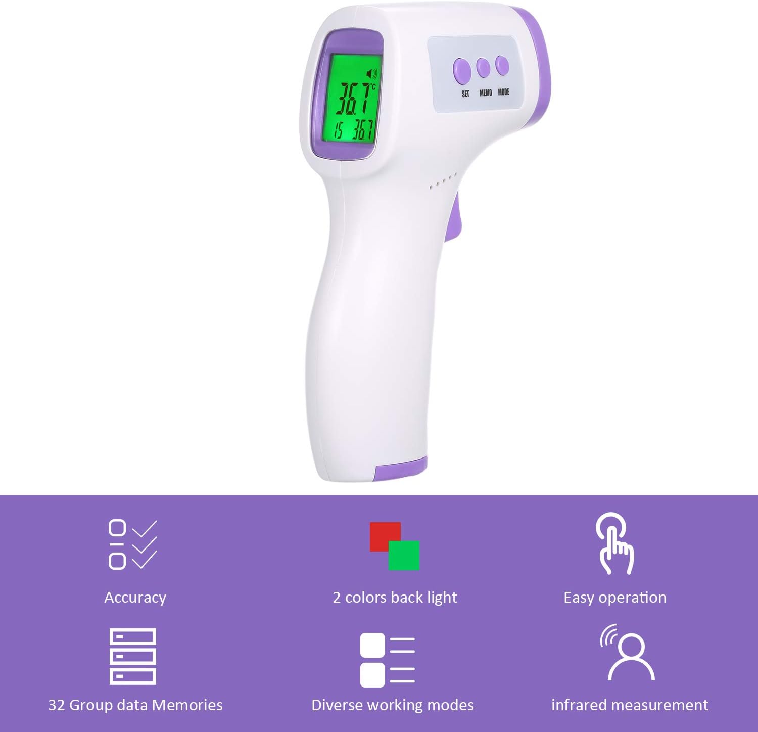 Non Contact LCD Forehead/Object Infrared Electronic Thermometer Temperature,1-Second Accurate Reading LCD IR Infrared Fever Thermometer Measurement for All Ages